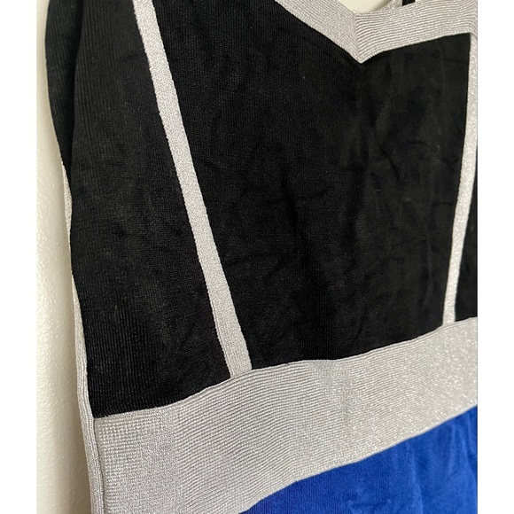 BEBE Strapless Color-block Blue Grey Body-con Stretch Dress L - Picture 3 of 3